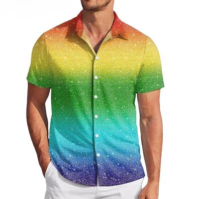 3D Printed Sparkle Rainbow Beach Shirt Men Summer Classic Casual Shirts Summer Short-Sleeve Harajuku Plus Size Women Blouses