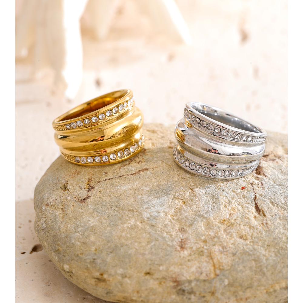 Eetit Size 6789 Stainless Steel Cubic Zirconia Wide Ring 16K & Platinum Color PVD Plated High Quality Popular Finger Jewelry