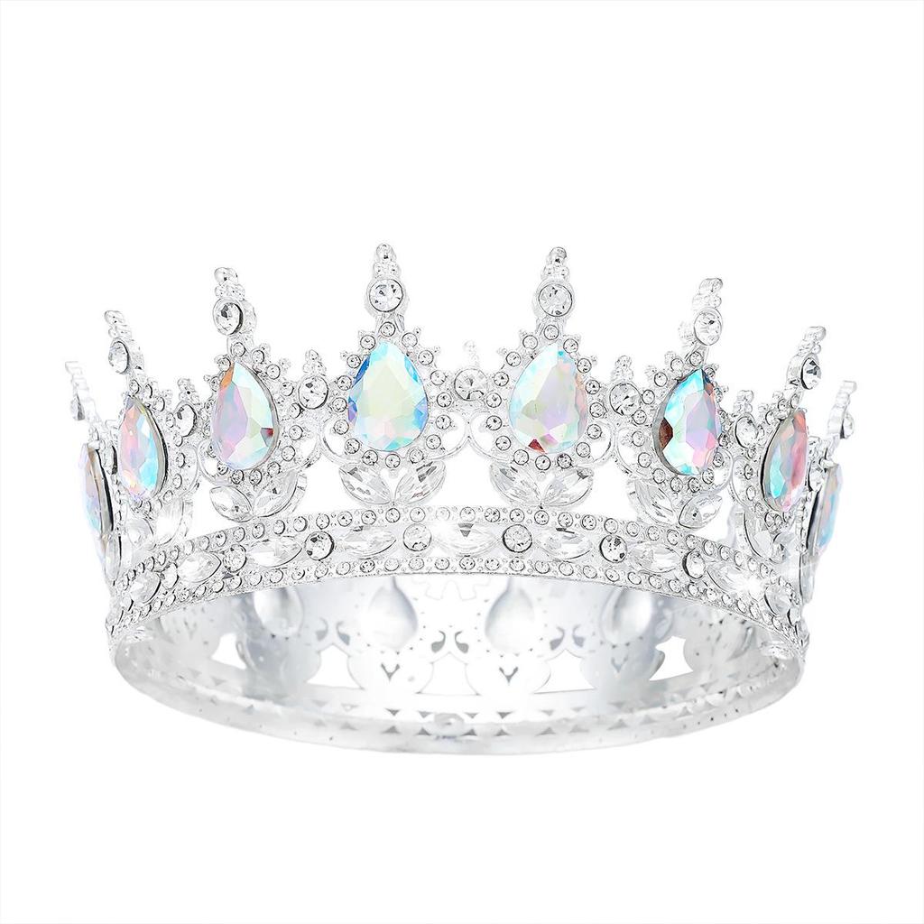 European Baroque Rhinestone King Crown Tiara Hairpiece