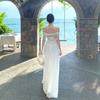 New French White One-word Shoulder Dress, Women's Halter Back Waist Long Dress, Vacation Temperament, Fairy Beach Dress
