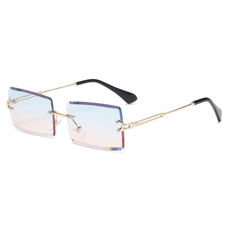 

Fashion Rimless Rectangle Sunglasses Women Men Alloy Trendy Brand Small Square Sun Glasses Gradient Black Lens Shades UV400 show as picture