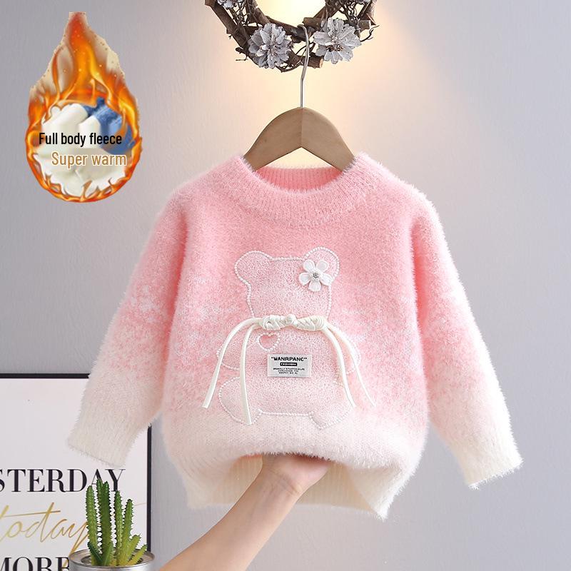 

Свитер из норкового флиса с градиентным медведем в западном стиле для девочек, новинка сезона осень/зима 2024 100 cm