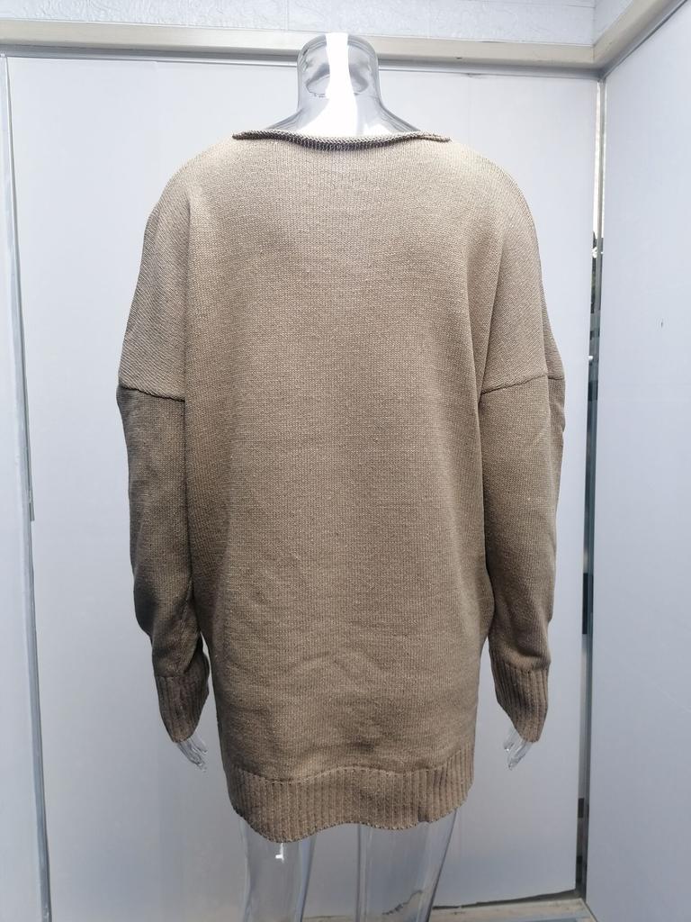 Suéter Abrigo de Punto para Mujer Otoño Invierno Tallas Grandes Casual Sexy Cuello en V Pulóveres Cierre Cruzado Manga Larga Suéter Exterior Holgado