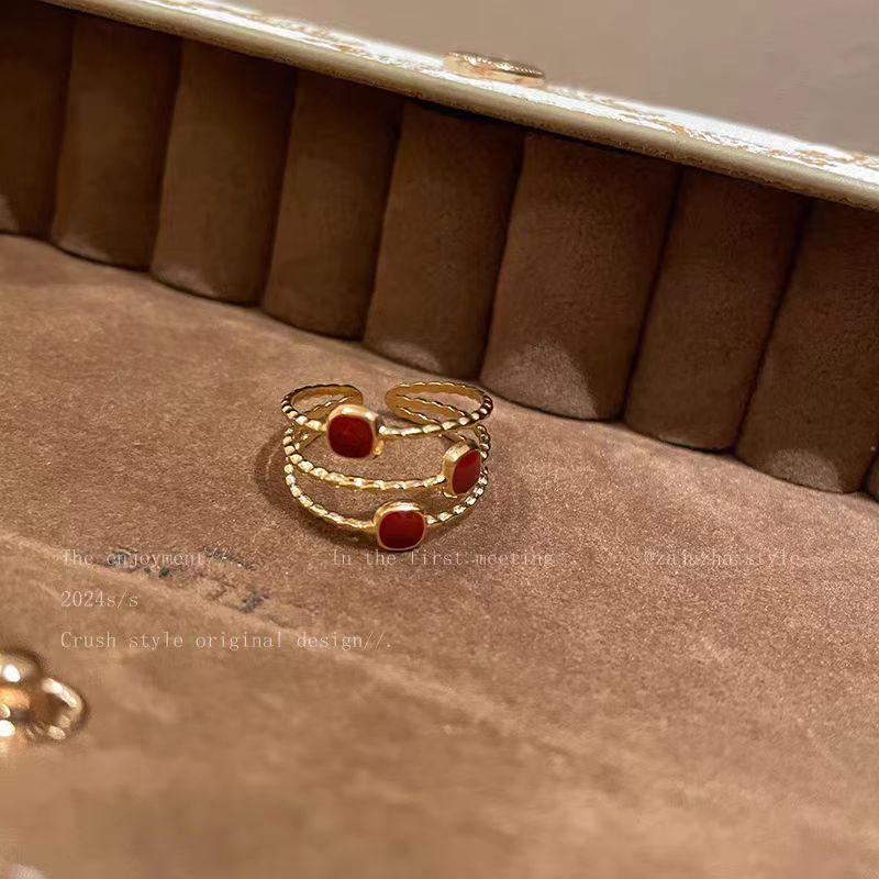 Ankola Red Love Drip Glaze Ring, Women'S Light Luxury Retro Index Finger Ring, High-End Feeling Stacked Ring