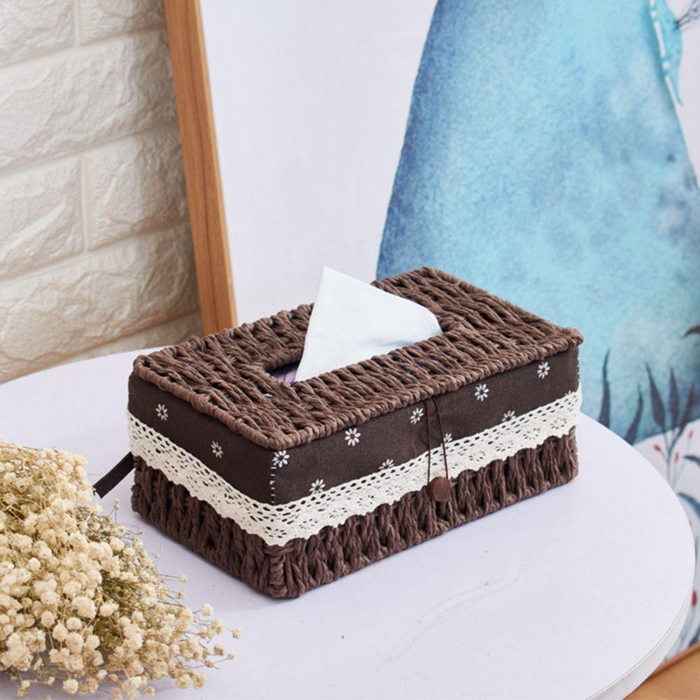 Household Napkin Case Hand Woven Tissue Box Cover Rustic Napkin Paper Organizer  Bathroom