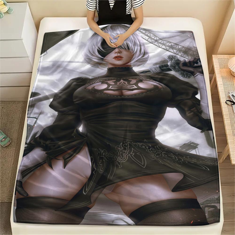 1Pc Yorha 2b Print Flannel Blanket, High quality Comfortable for All Seasons, Home Decor, Warmth and Comfort, Perfect for Christmas Gifts