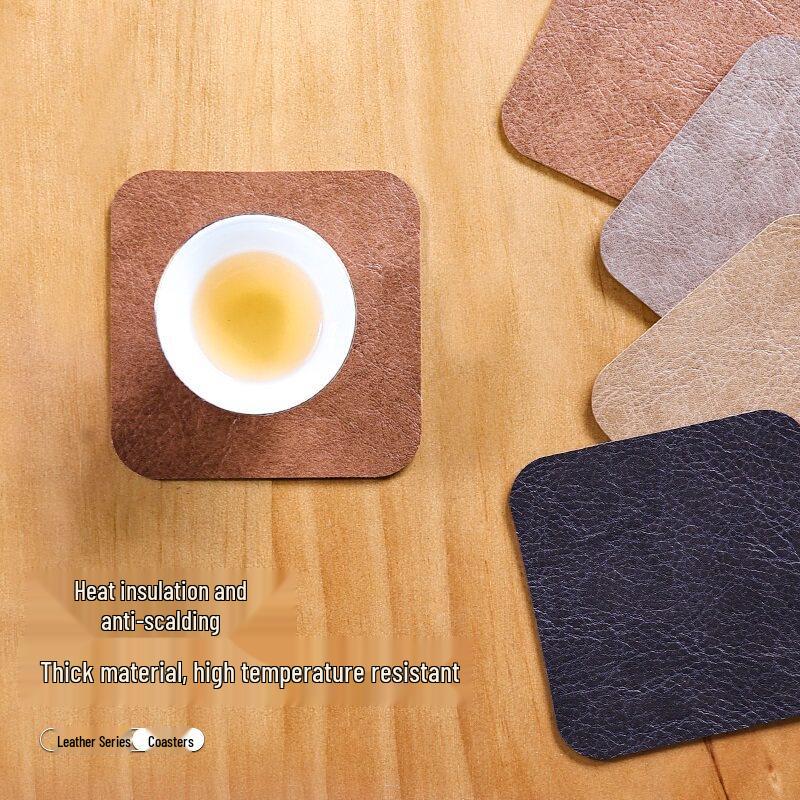 Chinese Style High-End Retro Leather Non-Slip Coaster for Water, Whiskey, and Tea Cups.