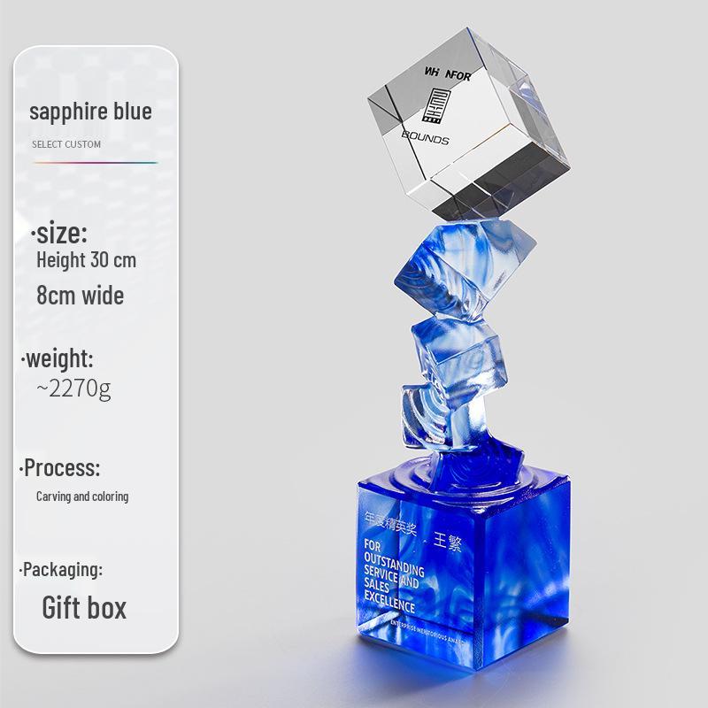Customized Glass Trophy: Annual Outstanding Employee Team Award 25.5 x 6.5 cm