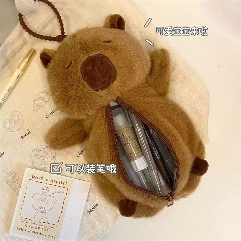 Capybara Pencil Case Kawaii Large Capacity Pen Bag Cute Animal Element Pencil Bag For Student Term Begins School Supplies 2025