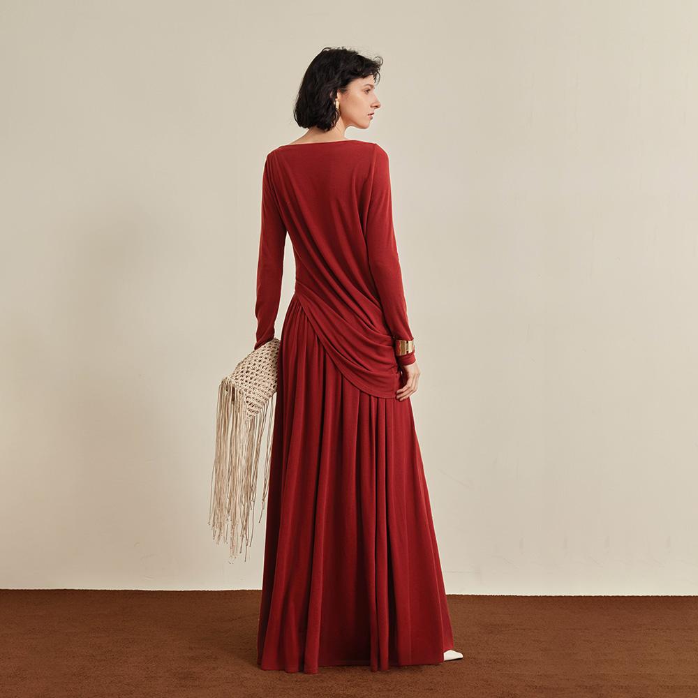 Waiwaiaiem Yy_Autumn Red Asymmetrical Skirt