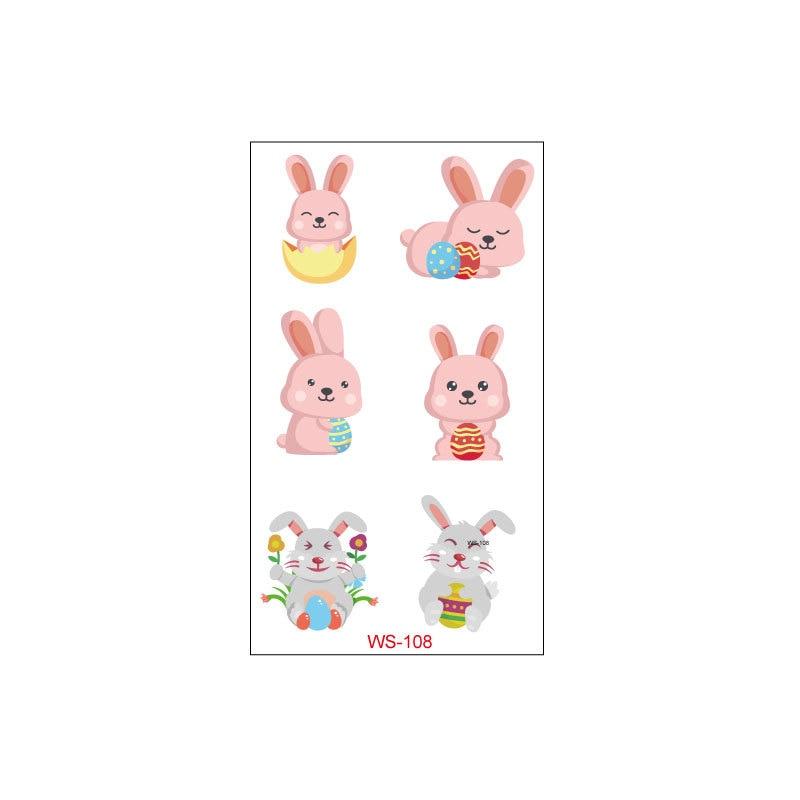 5Pcs Waterproof Sweat Cartoon Egg Child Cute Rabbit Egg Tattoo DIY Sticker Easter Tattoo Sticker Decoration