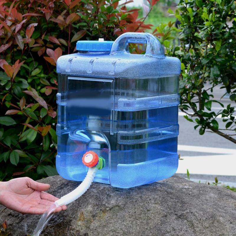 5/8/10/12/15L Clear Plastic Water Container Tanks with Tap Outdoor Water Bucket Camping Water Carrier Portable Bucket