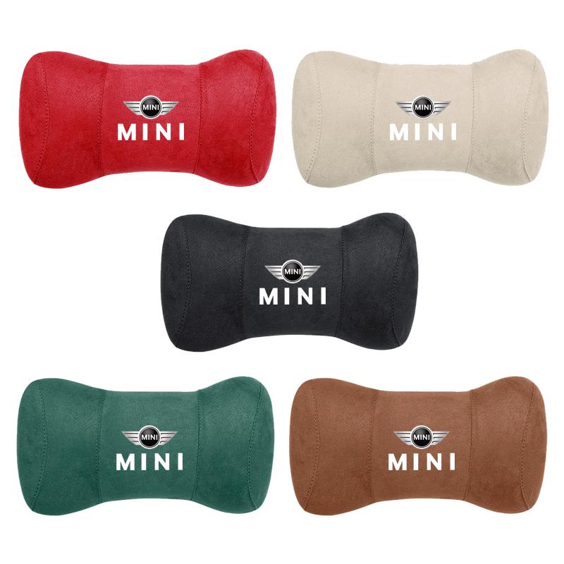 Cuscino per poggiatesta in camoscio per auto, con logo auto, supporto per il collo, adesivo per Mini Cooper JCW Works F54 F55 F56 F57 F60 R50 R52 R53 R55 uylez55