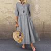 Women V Neck Short Sleeve Gingham Print Maxi Dress Casual Loose Fit A Line Dress