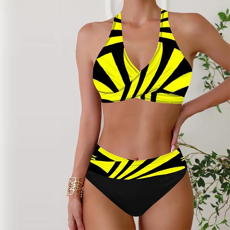 

Женские купальники танкини, купальник из 2 предметов, белый квадратный купальный костюм для отпуска, купальник с подвесным вырезом 6XL жёлтый