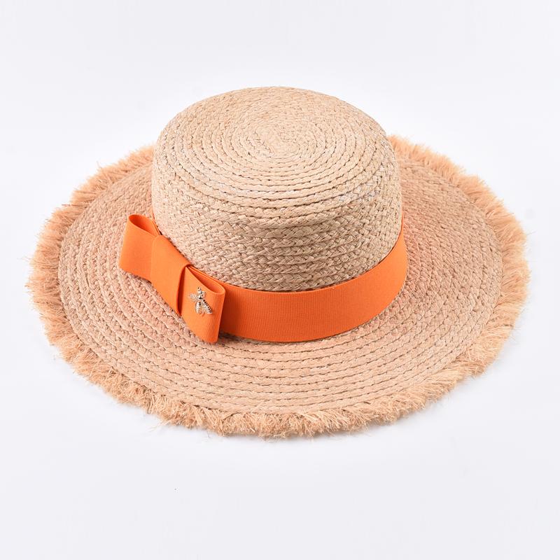 Natural Raffia Straw Hats for Women Ribbon Decoration Elegant Ladies Party Dress Hats Summer Travel Beach Sun Hat