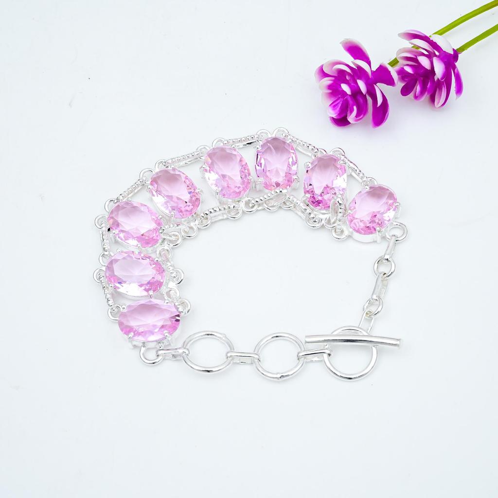 Pink Kunzite Jewelry, 925 Solid Sterling Silver Bracelet, Handmade Gemstone Jewelry Bracelet For Memorial Day