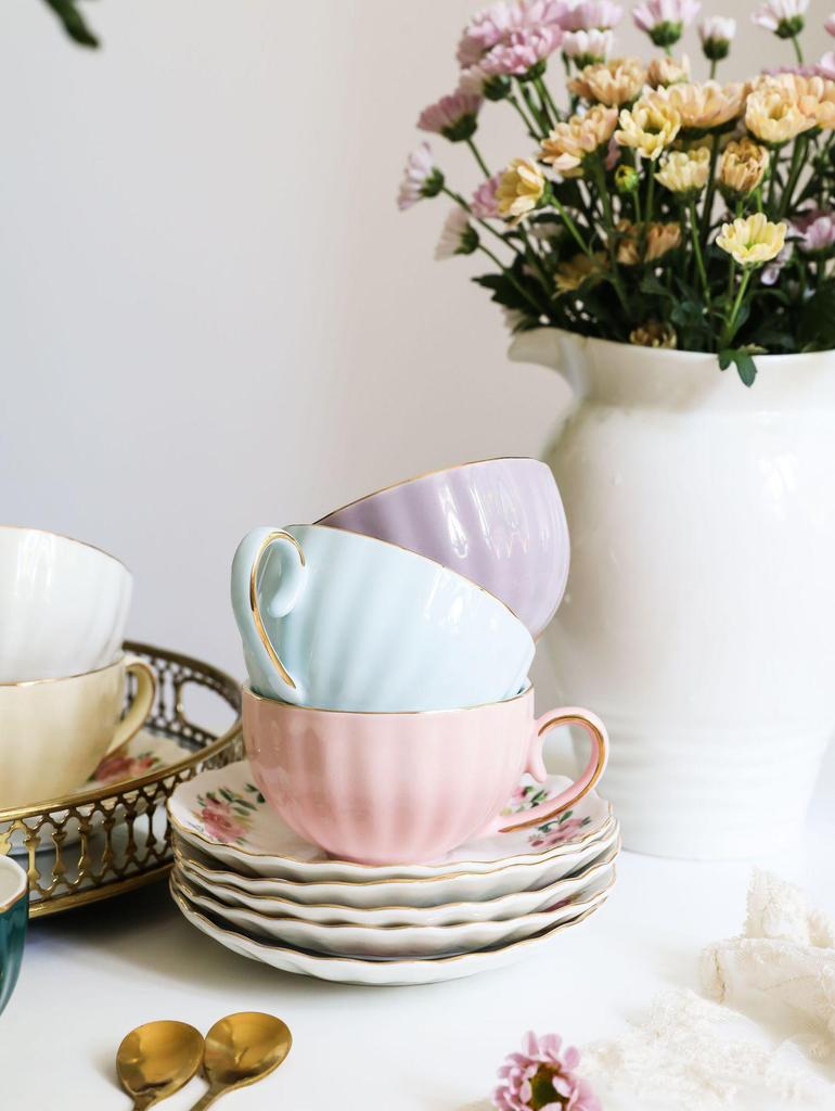 European Ceramic Floral Coffee & Tea Cup Set with Saucer – Home Use for English Afternoon Tea