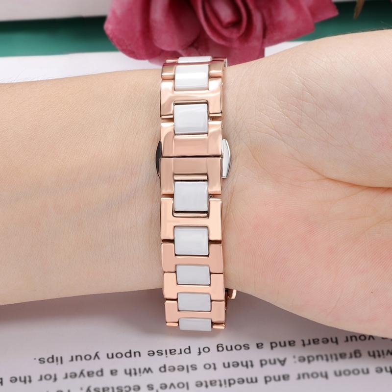 Curea de ceas din ceramică aur roz la modă 12mm 14mm 16mm 17mm 18mm 20mm Bărbați Femei Universal Quick WatchBand Brățară din oțel inoxidabil