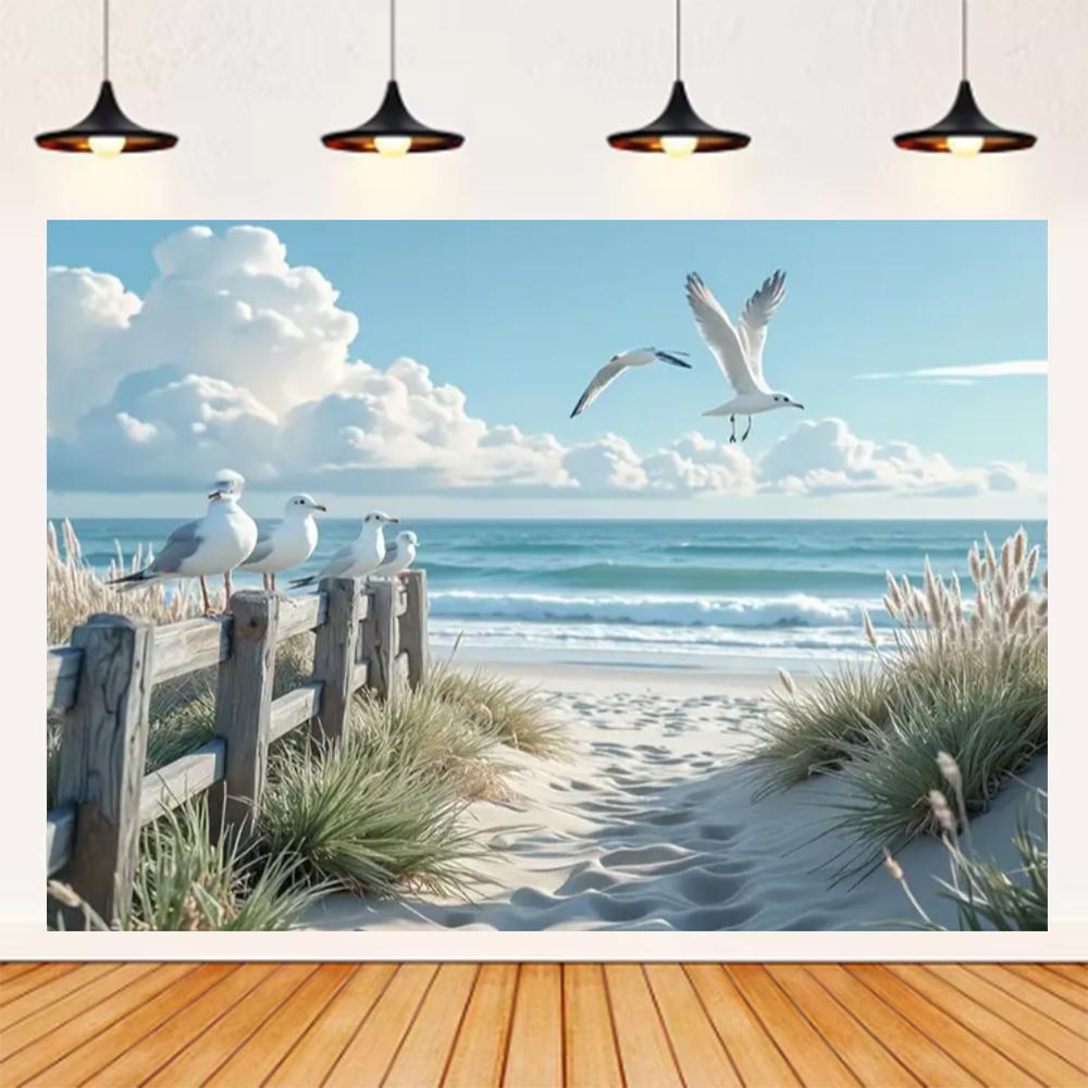 Summer Seaside Beach Theme Background Palm Tree Blue Sky Romantic Sunrise Sea Wave Photography Backdrop Supplies Party Decor