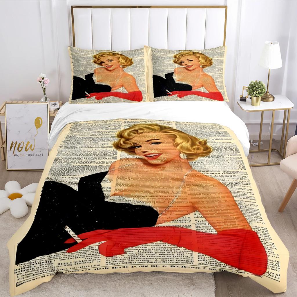 Marilyn Monroe Duvet Cover Soft Bedding Set with Pillowcases for Teens Single Double Queen King Size