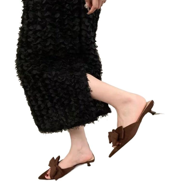 Fashion Women's Summer Butterfly-knot Low Heel Slippers Elegant Open Toe Party Dress Shoes Fashion Outdoor Ladies Slides Zapatos Mujer
