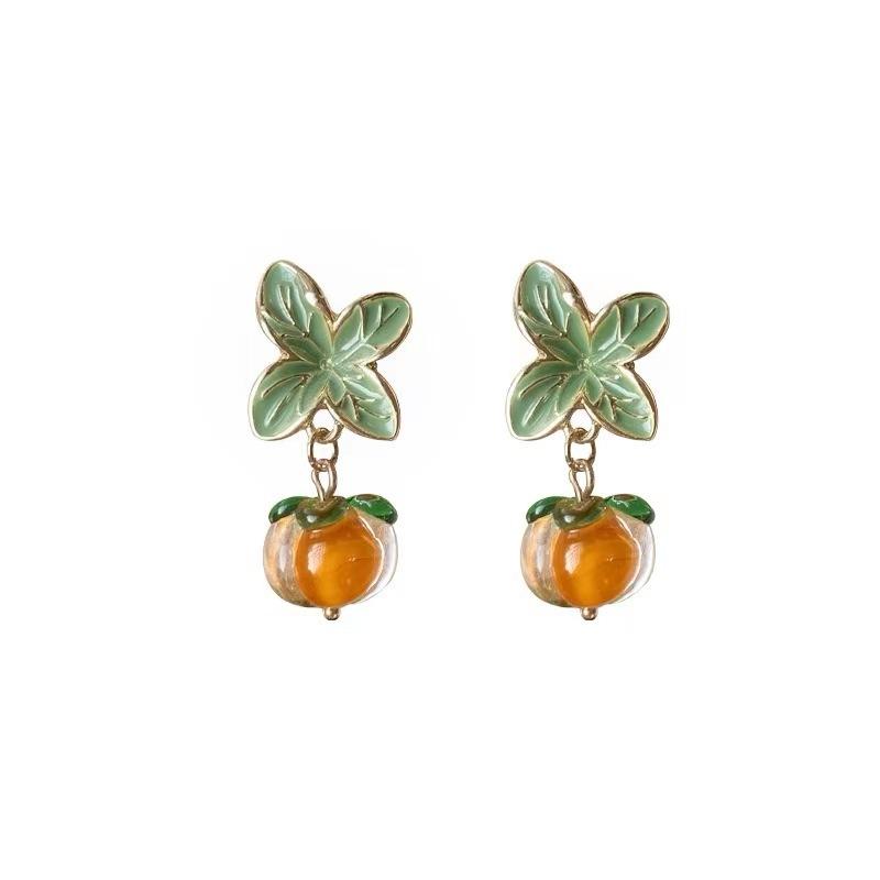 Glass Persimmon Retro Earrings, Stunning Girl Orange Earrings, Versatile And Elegant Chinese Style Earrings