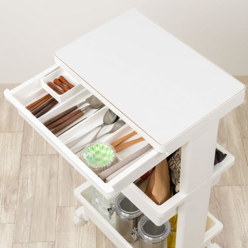 JEJ Astage Lissestyle Table Cart with Drawers, Reversible Top, 3 Tiers, Made in Japan, Assembly Required, White, 45cm Wide x 30cm Deep x 85cm High, wi
