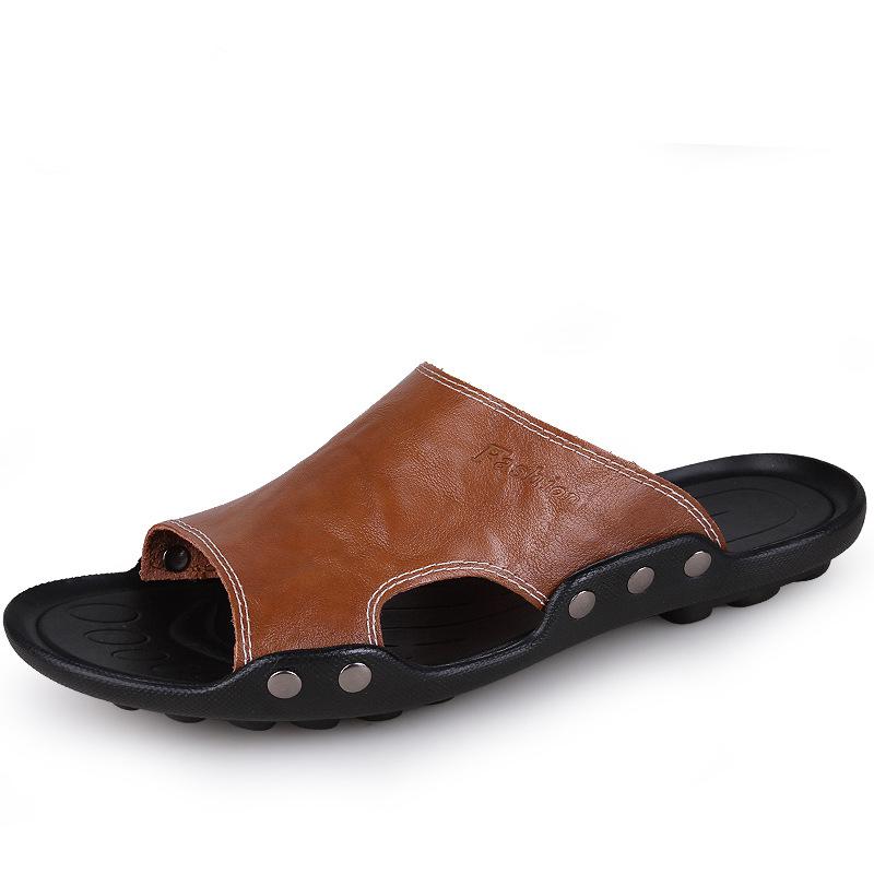 Men's Large Size Soft Sole Cowhide Flip-Flop Sandals