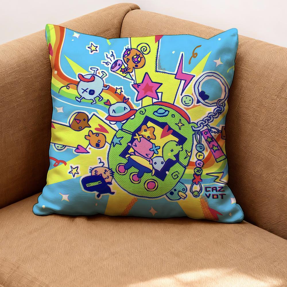 Tamagotchi Cushion Cover Premium Comfort Reversible Pillow Cove -Two In One Design For Any Room & Car Interior