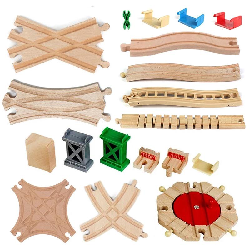 New All Kinds Wooden Track Parts Beech Wooden Railway Train Track Toy Accessories Fit For All Brands Wood Tracks Toys For Kids