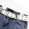 Trendy Double-Breasted Canvas & Rivet Belt - Casual Hollowed-Out Denim Belt with Leather Accents