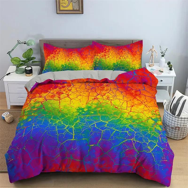 Abstract Geometric Rainbow Plaid Comfortable Duvet Quilt Cover Pillowcase Bedding Set Children Bedroom Decoration Home Textile