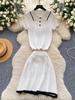 Fashion Knitted 2pc Two Pieces Suits Skinny Short Sleeves Polo Shirt+Short Skirt Drilled Women Simple Style Summer Sets
