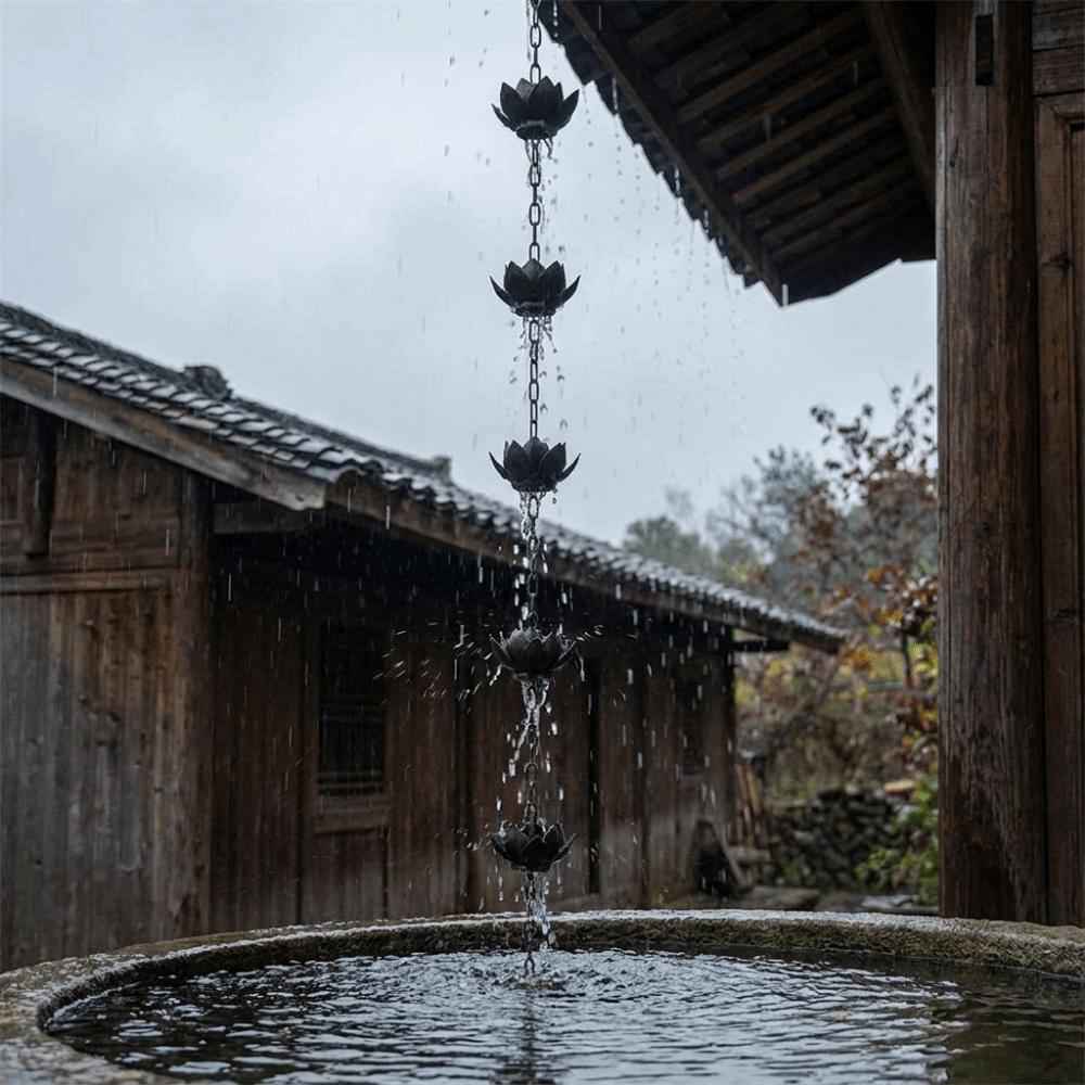 Verstellbare Länge Lotus-Regenfänger Rostfreies Metall Fallrohrkette Gartendekoration