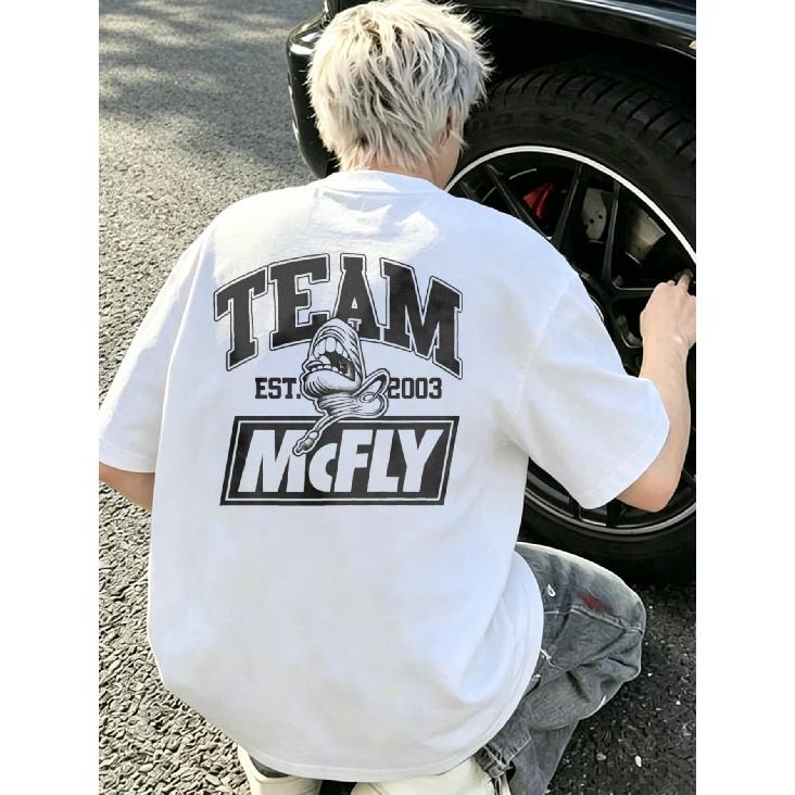 Team Mcfly T Shirt White Team Mcfly Logo And Text Graphic Print Casual Streetwear for Men S белый
