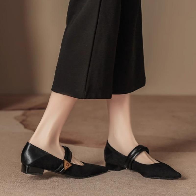 Dámské boty na nízkém podpatku Podzimní Nové Špičaté Mělký Výstřih Semišová Měkká Podrážka Protiskluzové Odolné proti Opotřebení Nízké Boty