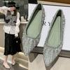 Autumn and Winter New Pointed Toe Foot Rhinestone Decorative Flat-bottomed Fashion Shoes