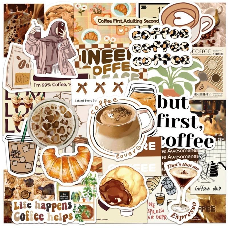 10/30/50PCS Vintage INS Coffee PVC Sticky Sticker Aesthetic DIY Decoration Scrapbooking Hand Accounting Supplies