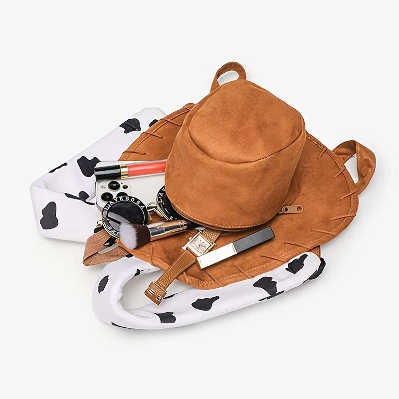 MINISO Cartoon Toy Story Woody Hat Backpack Cute Large Capacity Travel Backpack Cow Print Straps Unisex Backpack Travel