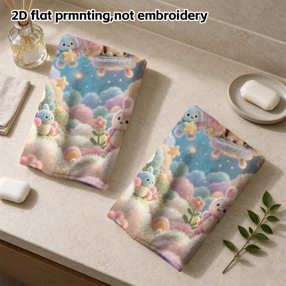 Cute UFO Space Rabbit Towel, Super Absorbent Soft Bath Towel, Pastel Moon Star Fantasy Kids Hand Towel