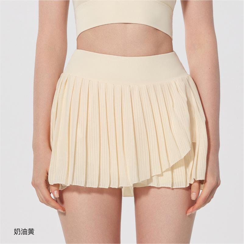 Antibacterial Yoga Skirt Sports Running Pleated Skirt Fake Two-piece Anti-light Lined Golf Tennis Skirt
