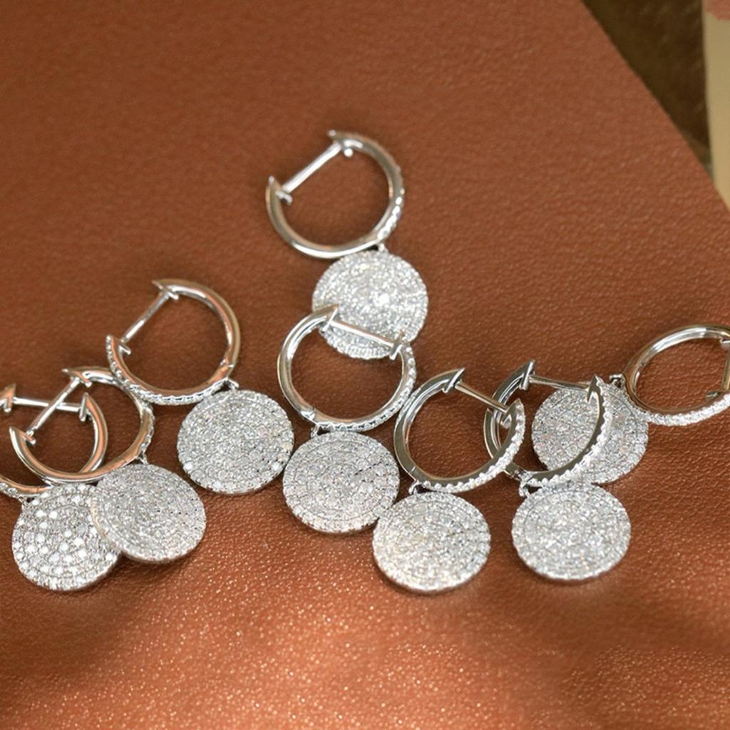 Minimalist Sparkling Full-Paved Round Disc Dangling Earrings