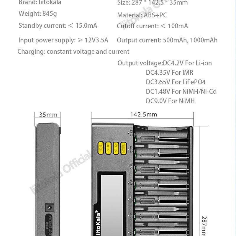 LiitoKala Lii-S12 12-Slot Battery Charger for 18650/21700/9V Batteries