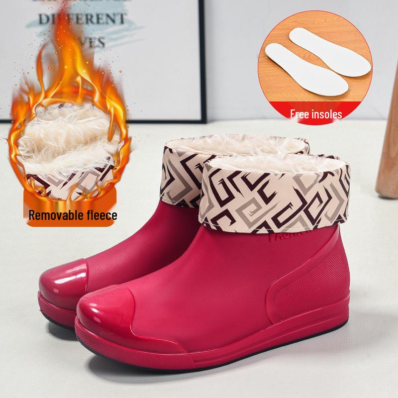 Women's Fashion Waterproof Non-Slip Fleece-Lined Short Rain Boots