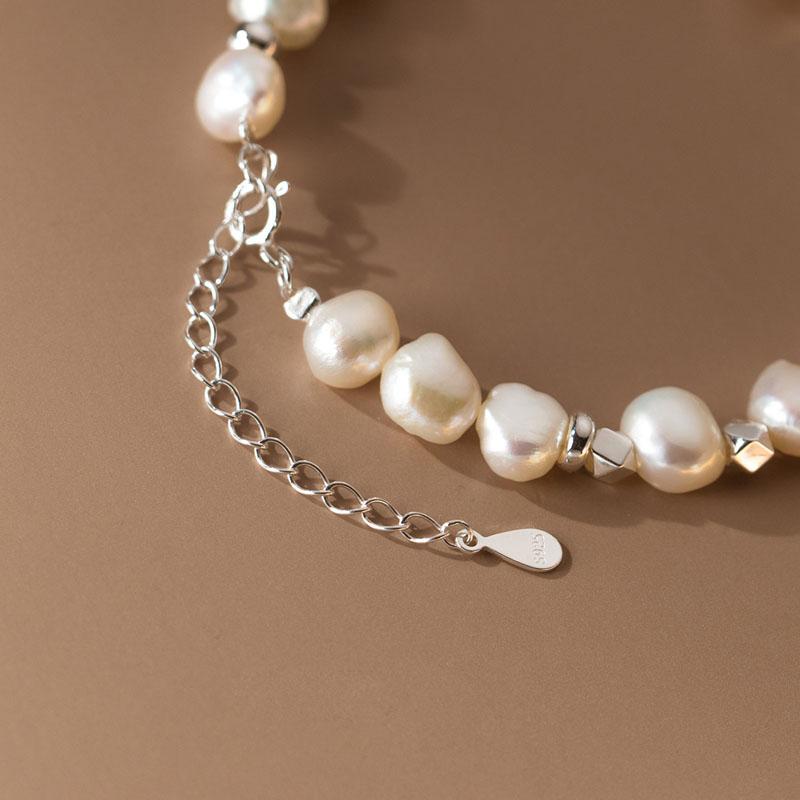 Handmade 925 Sterling Silver Luxury Freshwater Pearl Beads Heart Charm Bracelet Women Fine Jewelry