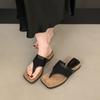 Fairy wind slope heel muffin thick-bottomed flip-flops women wear 2025 new French niche square toe cool slippers