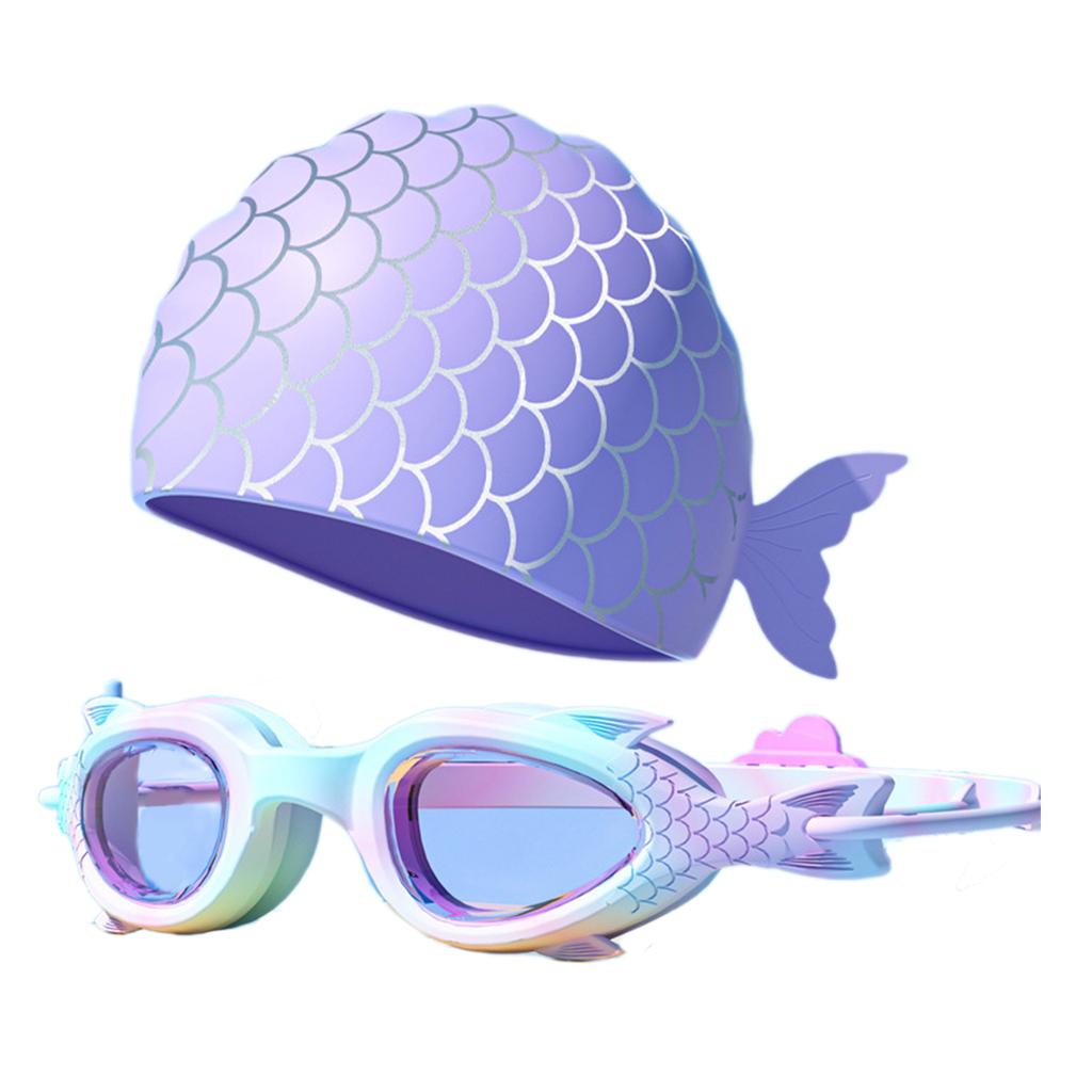 Unisex Swimming Goggles Swimming Caps Set for Child Frog Resistant Swim Goggles Unisex Swim Cap for Boy Girl Swimming