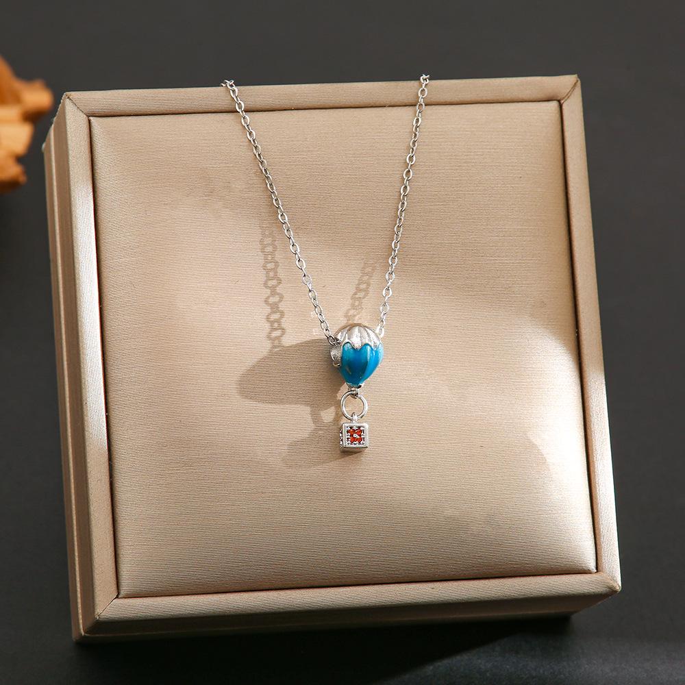 Goldene Heißluftballon Anhänger Halskette – Trendiger Titansstahl Schlüsselbeinkette Schmuck