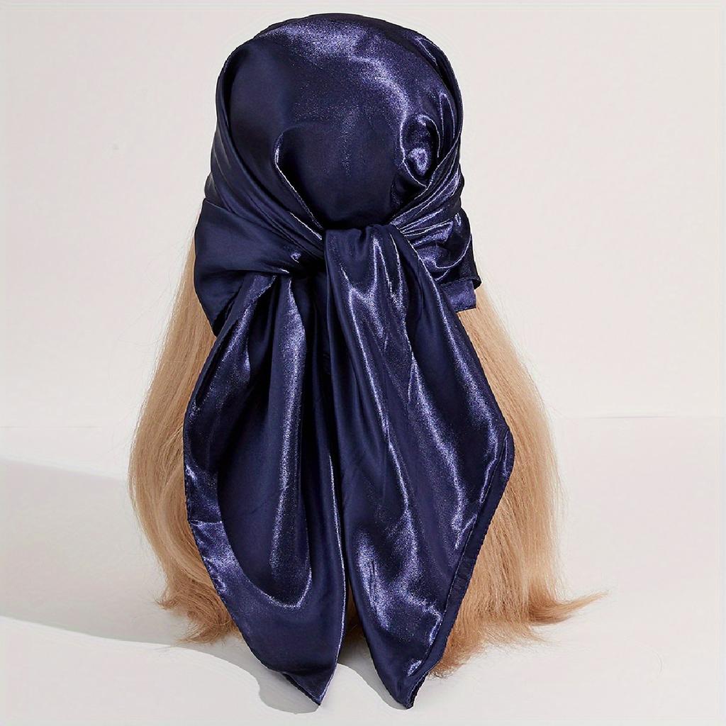 Solid Color Large Bandana Classic Satin Square Scarf Women Imitation Silk Neckerchief Windproof Shawl Head Wrap Hair Accessories